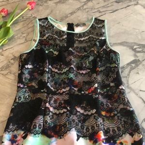 Neiman Marcus flower & lace midi dress